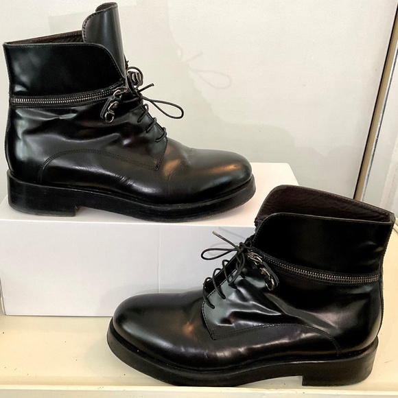 AGL Attilio Giusti Leombruni Black Leather Lace Up Combat Boots Size 9.5 - Picture 1 of 16